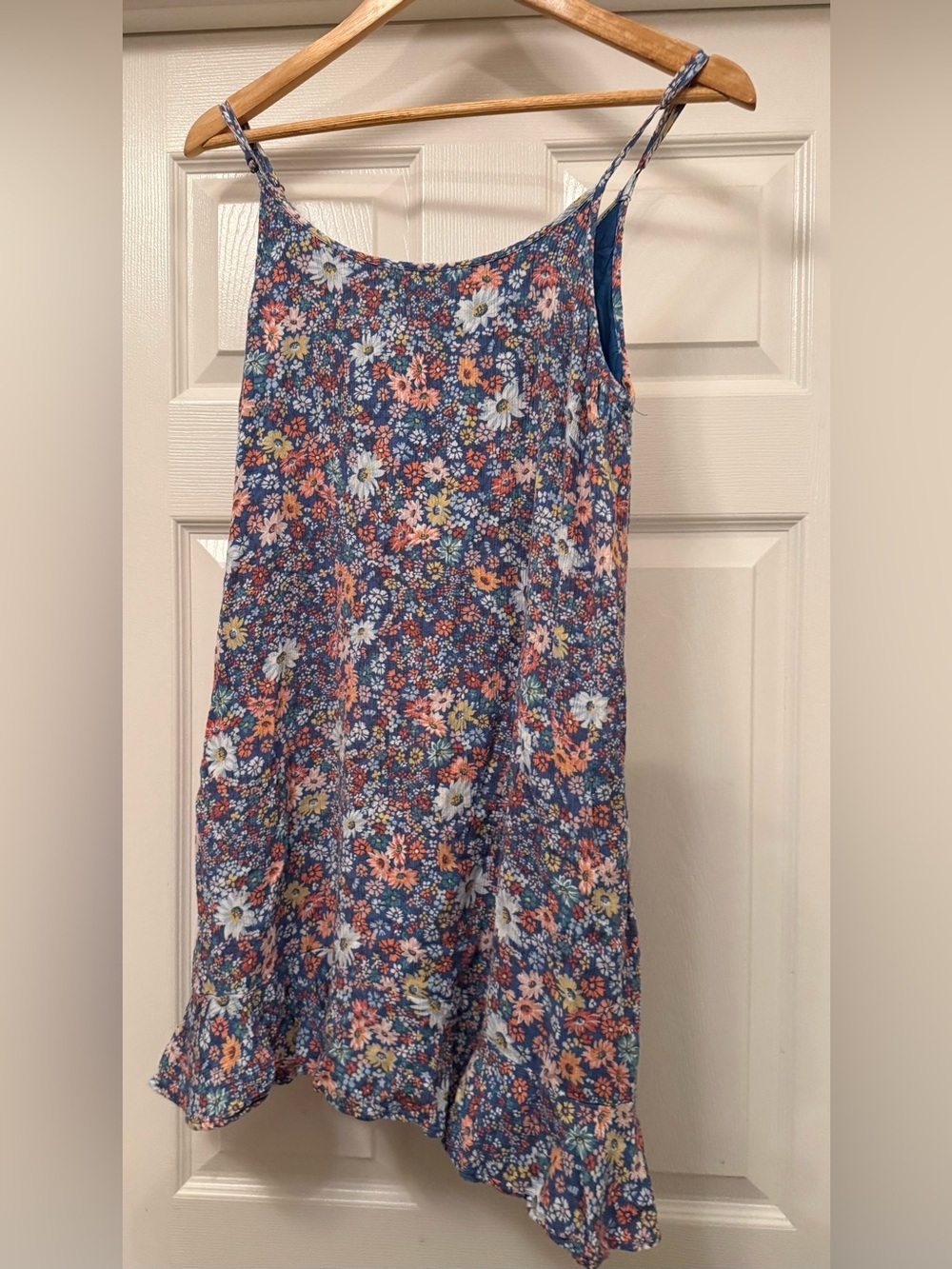 O'Neill Dress Womens Small Blue Floral Boho Ruffle Asymmetrical Hem Sun Dress